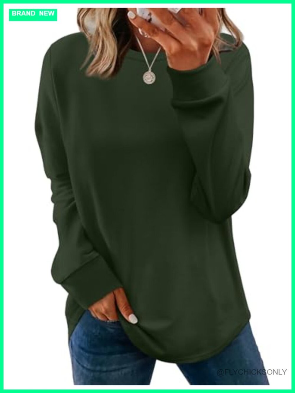 WIHOLL Women's Crewneck Long Sleeve Sweatshirt Curved Hem Tunic Pullover Top